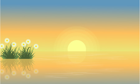 Landscape of flower on the lake vector artのイラスト素材