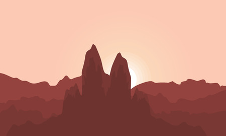 Landscape of desert and cliff silhouettes vector illustrationのイラスト素材