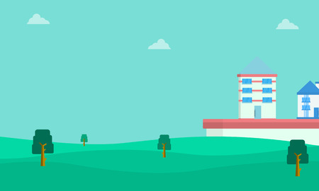 On the hill house landscapeのイラスト素材