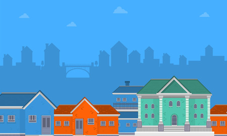 Collection of big house on city landscapeのイラスト素材