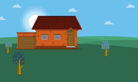 Landscape of house on the hill vector illustrationのイラスト素材