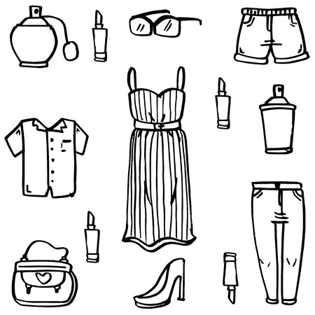 Doodle set of women clothesのイラスト素材