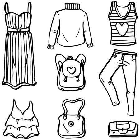 Doodle set of women clothes objectのイラスト素材