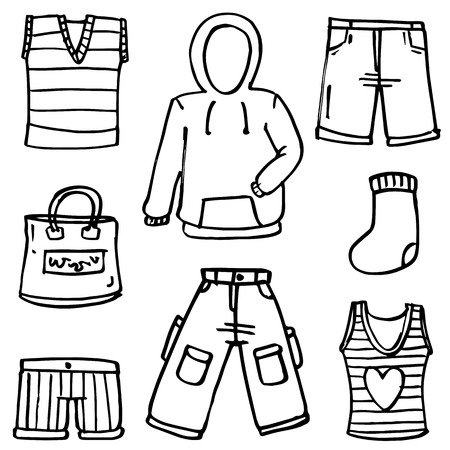 Collection of clothes accessories doodlesのイラスト素材
