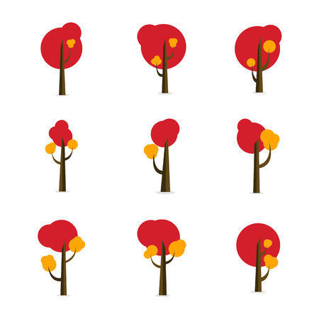 Set of red tree styleのイラスト素材