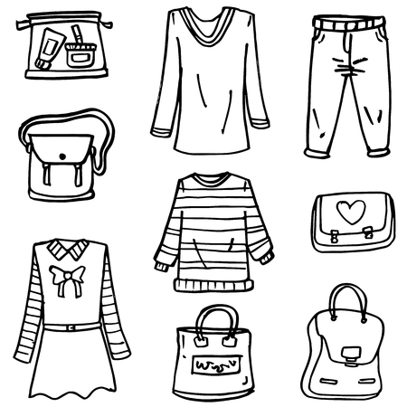 Doodle of style clothes girl hand drawのイラスト素材