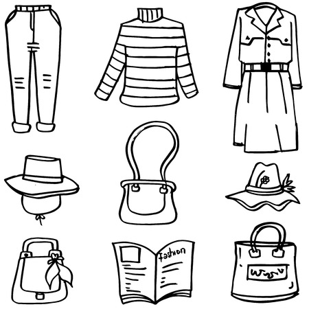 Doodle of clothes and accessories women vector artのイラスト素材