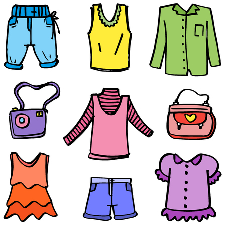 Doodle of women clothes style setのイラスト素材