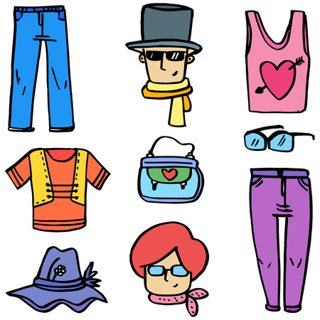 Women clothes and accessories of doodlesのイラスト素材