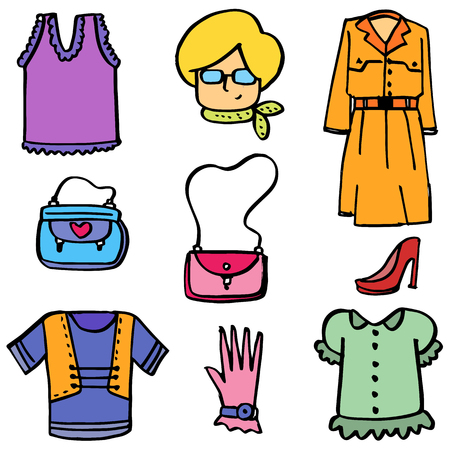 Doodle of girl clothes and accessoriesのイラスト素材
