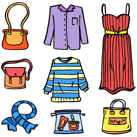 Doodle of clothes set style womenのイラスト素材