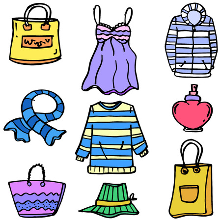 Doodle of women clothes & accessories.のイラスト素材
