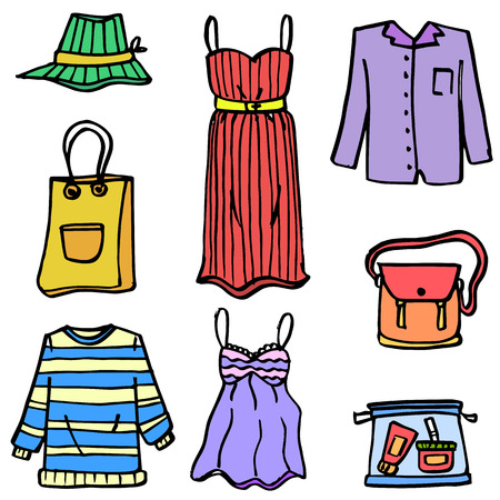 Doodle of women clothes & accessoriesのイラスト素材