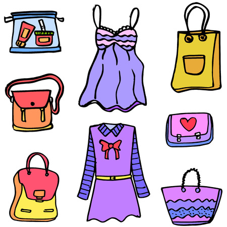 Doodle of women clothes and bagのイラスト素材