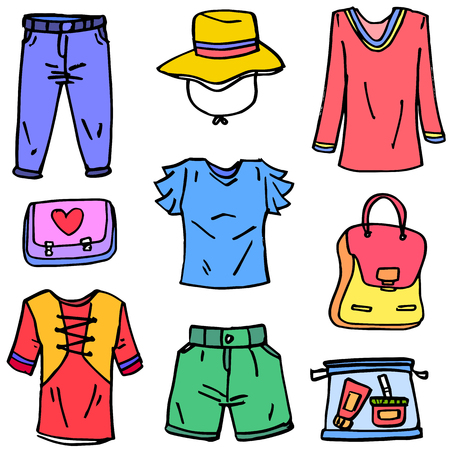 Doodle of women clothes & accessoriesのイラスト素材