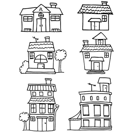 Set of house hand draw design vector collectionのイラスト素材