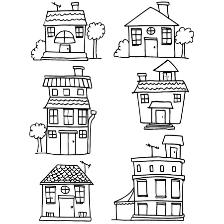 Doodle of house set collection hand drawのイラスト素材