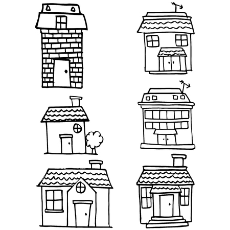 Doodle of house set various vectorのイラスト素材