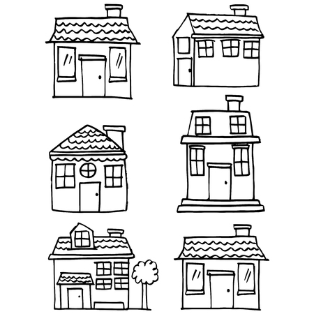 Vector art of house set hand drawのイラスト素材