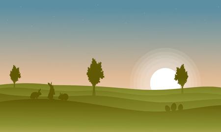 Silhouette of rabbit at the sunsetのイラスト素材