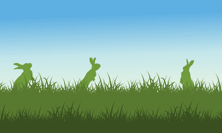Silhouette of rabbit on field sceneryのイラスト素材