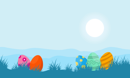 Easter egg on hill landscapeのイラスト素材