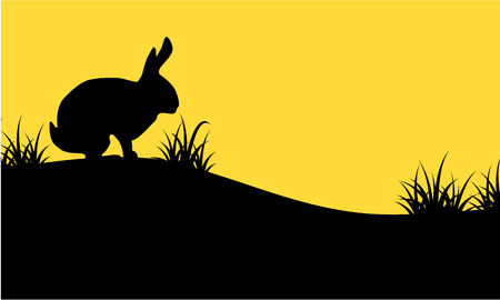 Silhouette of bunny on orange backgroundsのイラスト素材