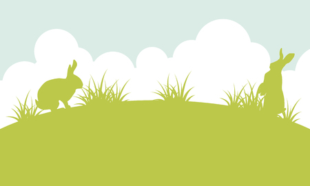 Silhouette of easter bunny landscapeのイラスト素材