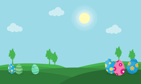Easter egg on hill landscape vectorのイラスト素材