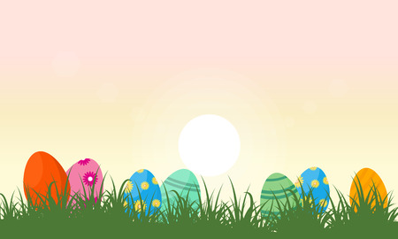 Landscape of easter egg and grassのイラスト素材