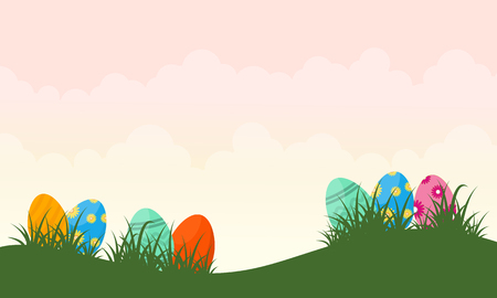 Vector illustration of easter egg on hill landscapeのイラスト素材
