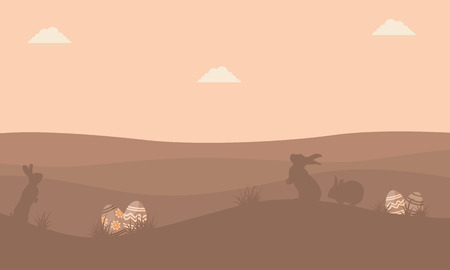 Landscape of easter egg and bunny silhouettesのイラスト素材