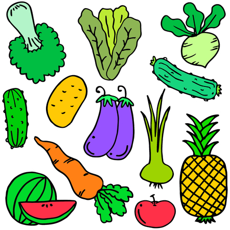 Doodle of vegetable object setのイラスト素材