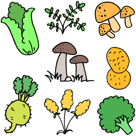 Illustration of fresh vegetables doodlesのイラスト素材