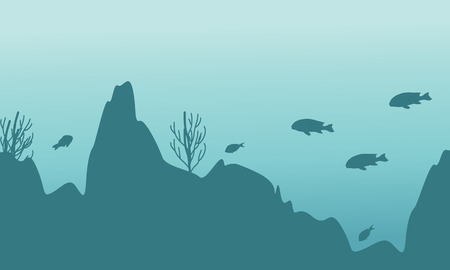 Silhouette of fish and coral landscape vector illustrationのイラスト素材