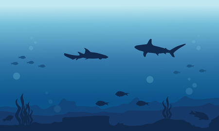 Silhouette of fish various background underwater vector artのイラスト素材
