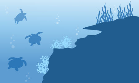 Silhouette of turtle and reef underwater landscapeのイラスト素材