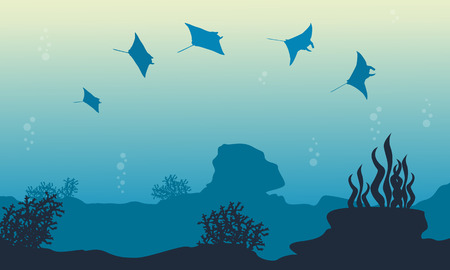 Underwater landscape of stingray vector illustrationのイラスト素材