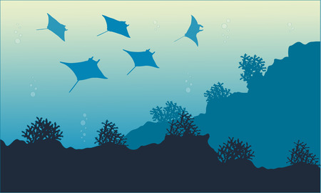 Collection of underwater landscape with stingrayのイラスト素材