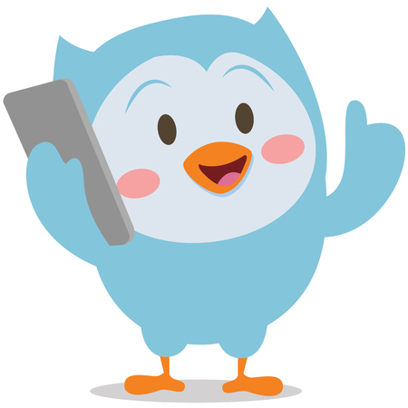 Character owl with phone mascotのイラスト素材