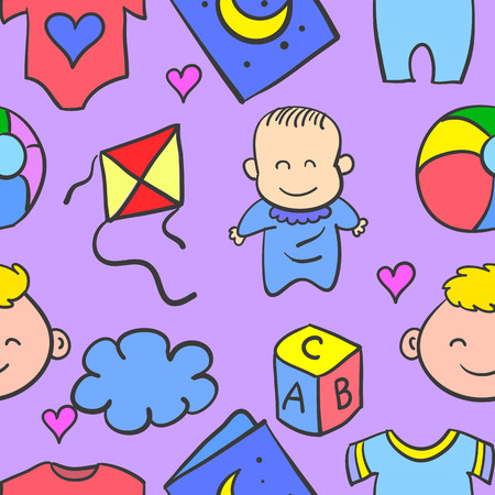 illustration of baby object set doodlesのイラスト素材