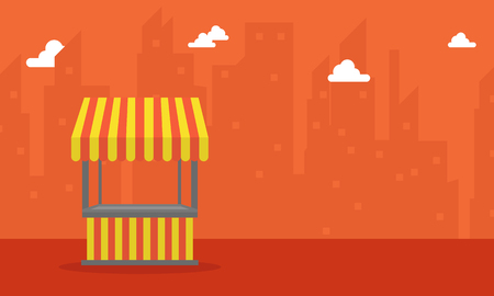 On orange background with street stallのイラスト素材
