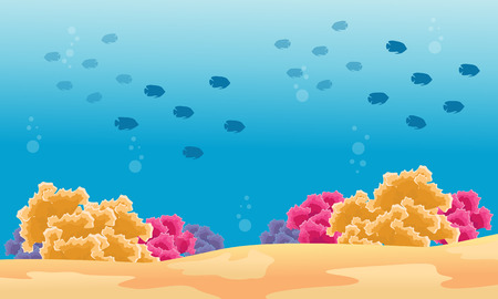 Beauty landscape underwater with fish silhouettesのイラスト素材