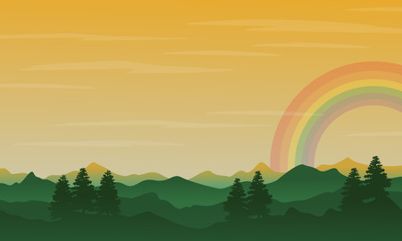 Silhouette of hill with rainbow landscapeのイラスト素材