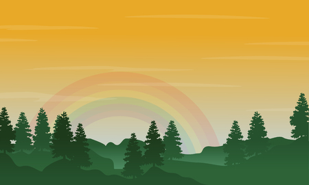 Landscape of hill with rainbow silhouettes vector artのイラスト素材