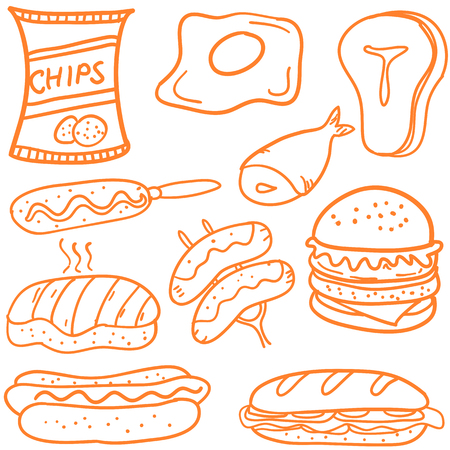 Collection of various food doodles.のイラスト素材
