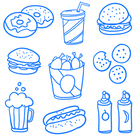Various foods doodle set.のイラスト素材