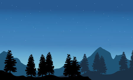 Silhouette of spruce with mountain background landscape vectorのイラスト素材