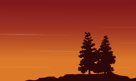 Silhouette of tree style landscapeのイラスト素材