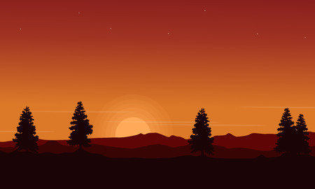 At sunset hill scenery with spruceのイラスト素材